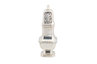 Lot 505 - A LARGE SILVER SUGAR SHAKER, of square...