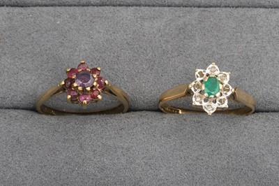 Lot 13 - TWO VINTAGE GEM-SET RINGS, mounted in gold,...