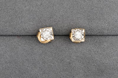 Lot 15 - A PAIR OF DIAMOND STUD EARRINGS, mounted in gold
