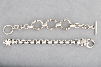 Lot 160 - TWO SILVER CURB LINK BRACELETS, both stamped...