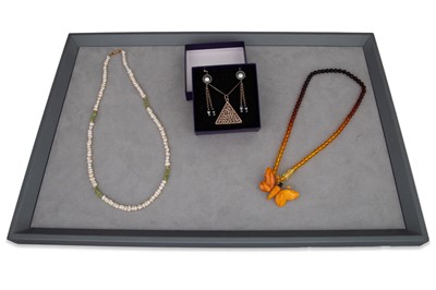 Lot 408 - A PAIR OF SILVER AND CULTURED PEARL EARRINGS,...