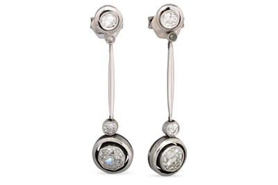 Lot 318 - A PAIR OF VINTAGE DIAMOND DROP EARRINGS, set...