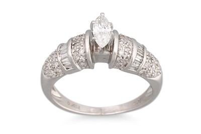 Lot 320 - A DIAMOND RING, the marquise cut diamond to...