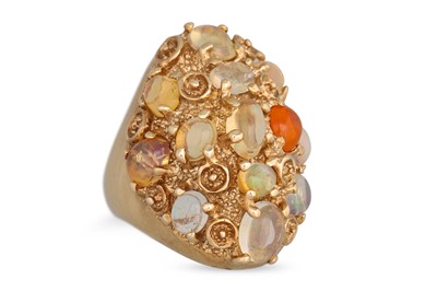 Lot 321 - A WATER OPAL CLUSTER RING, the plaque style...