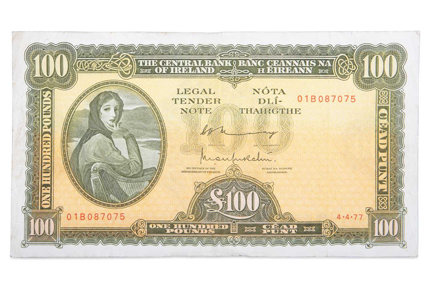 Lot 460 - A £100 LADY LAVERY IRISH BANKNOTE, serial...