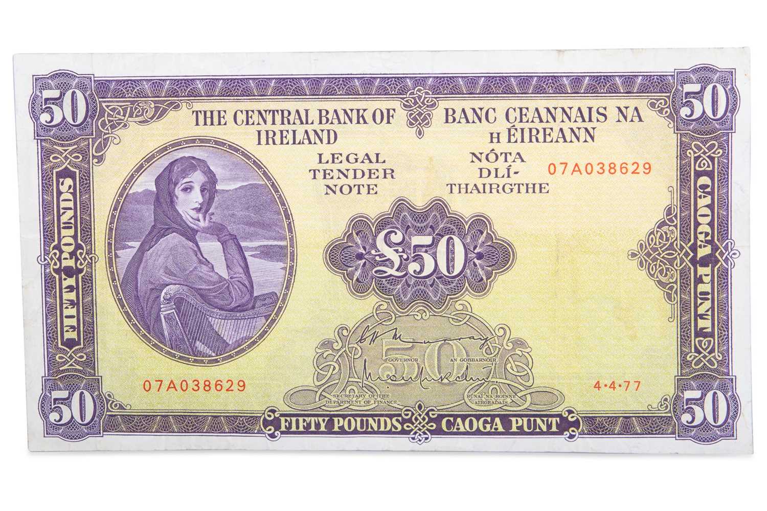 Lot 461 - A £50 LADY LAVERY IRISH BANKNOTE, serial...