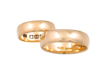 Lot 152 - TWO 18CT GOLD WEDDINGS BANDS, 11.9 g.