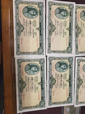 Lot 450 - 11 LADY LAVERY IRISH £1 BANKNOTES: runs 1963 x...