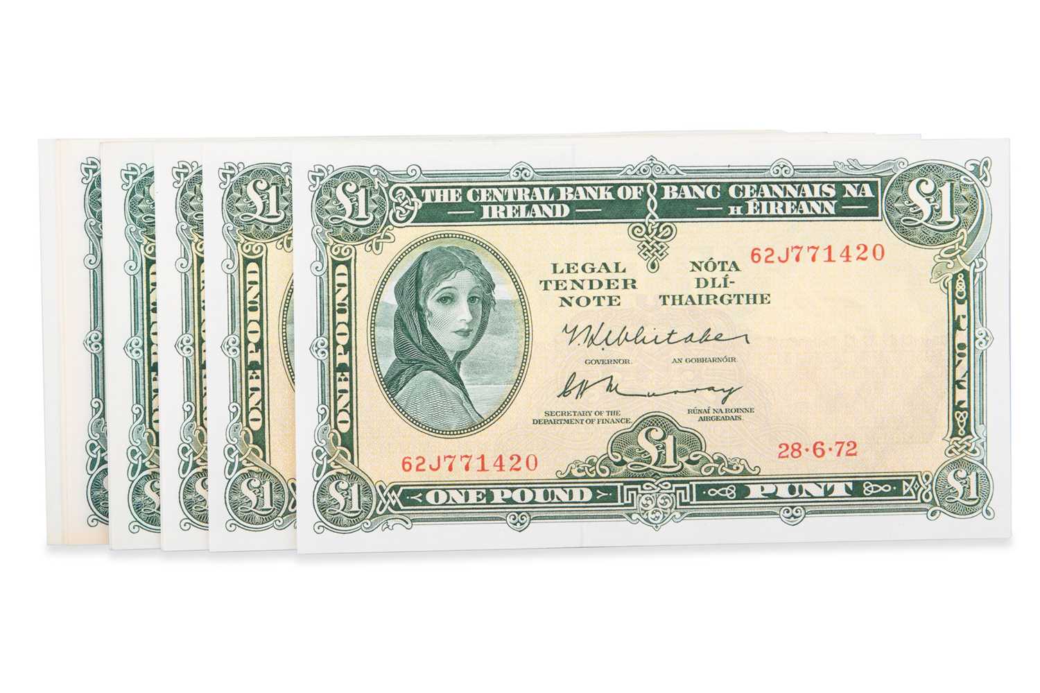 Lot 451 - 12 LADY LAVERY IRISH £1 BANKNOTES: runs 1963 x...