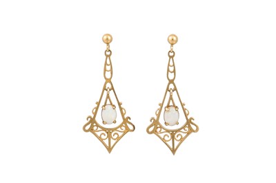 Lot 51 - A PAIR OF OPAL DROP EARRINGS, the cabochon...