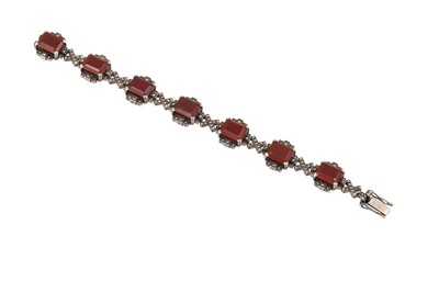 Lot 122 - A CARNELIAN  BRACELET, marcasite set to the...