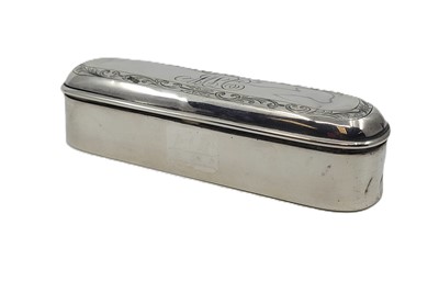Lot 587 - AN ANTIQUE STERLING SILVER OBLONG RING BOX,...