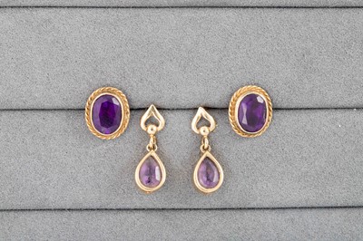Lot 4 - TWO PAIRS OF AMETHYST EARRINGS, mounted in 9ct...