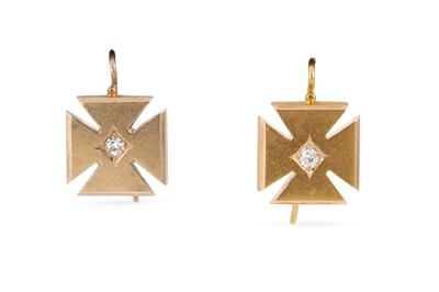 Lot 259 - A PAIR OF ANTIQUE DIAMOND SET EARRINGS, shaped...