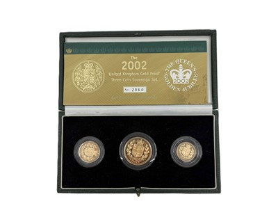 Lot 386 - A 2002 SHIELD BACK GOLD PROOF SOVEREIGN THREE...