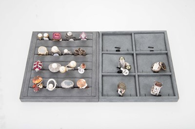 Lot 166 - TWENTY SILVER STONE SET DRESS RINGS, to...