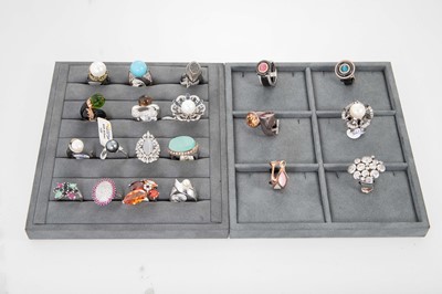 Lot 171 - TWENTY SILVER STONE SET DRESS RINGS, to...