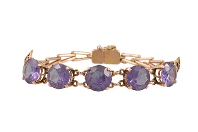 Lot 139 - A VINTAGE PURPLE SAPPHIRE BRACELET, 14ct...