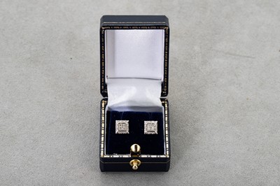 Lot 74 - A PAIR OF DIAMOND CLUSTER EARRINGS, of square...