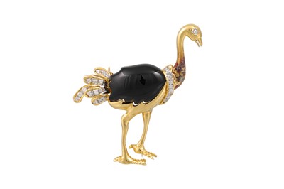 Lot 140 - AN ONYX AND DIAMOND SET NOVELTY BROOCH,...