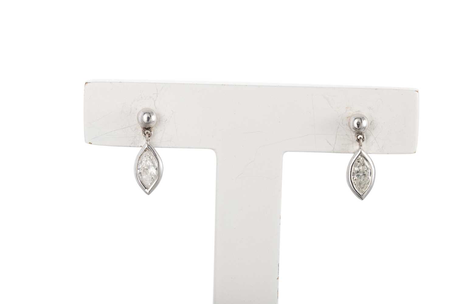 Lot 33 - A PAIR OF MARQUISE DIAMOND DROP EARRINGS,...