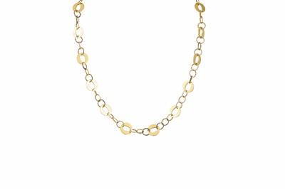Lot 405 - A 14CT YELLOW GOLD FANCY LINK NECK CHAIN, flat...