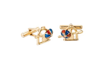 Lot 28 - A PAIR OF 18CT YELLOW GOLD AND ENAMEL WORK...