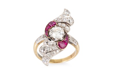 Lot 180 - AN ART DECO DIAMOND AND RUBY SET FINGER LINE...