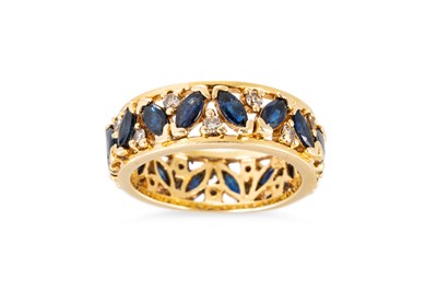 Lot 55 - A DIAMOND AND SAPPHIRE SET FULL BAND RING, the...