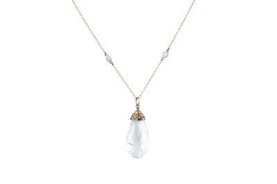 Lot 69 - A ROCK CRYSTAL PENDANT, on a diamond chain,...