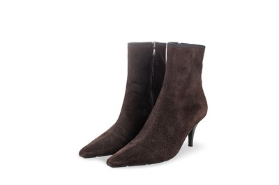 Lot 244 - A PAIR OF LADY'S PRADA HEELED BOOTS, brown...