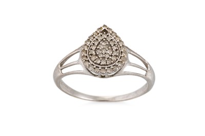 Lot 132 - A PEAR SHAPED DIAMOND CLUSTER RING, mounted in...