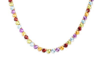 Lot 382 - A 14CT YELLOW GOLD GEM SET LINE NECKLACE,...