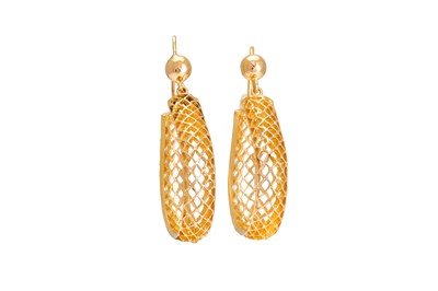 Lot 34 - A PAIR OF 21CT GOLD HOOP EARRINGS, open work...