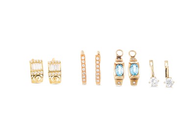 Lot 96 - THREE PAIRS OF GOLD EARRINGS, gem set, gross...