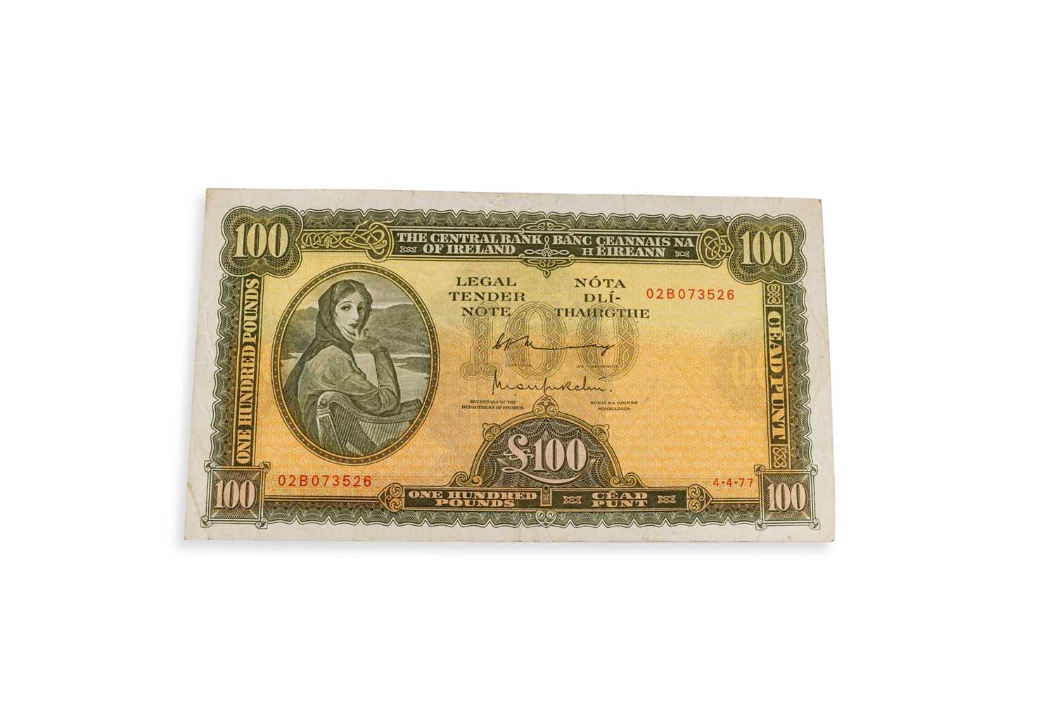 Lot 443 - A £100 LADY LAVERY IRISH BANKNOTE, date 4.4.77,...