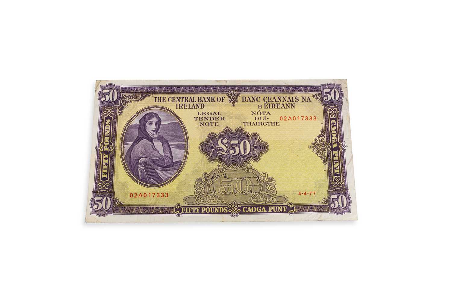 Lot 444 - A £50 LADY LAVERY IRISH BANKNOTE, date 4.4.77...
