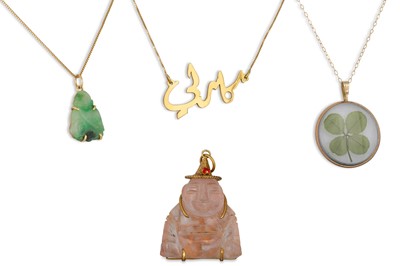 Lot 243 - FOUR VARIOUS PENDANTS, one 18ct, one 9ct etc.