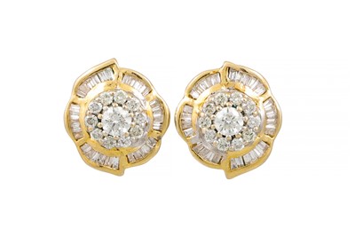 Lot 203 - A PAIR OF DIAMOND CLUSTER EARRINGS, set with...