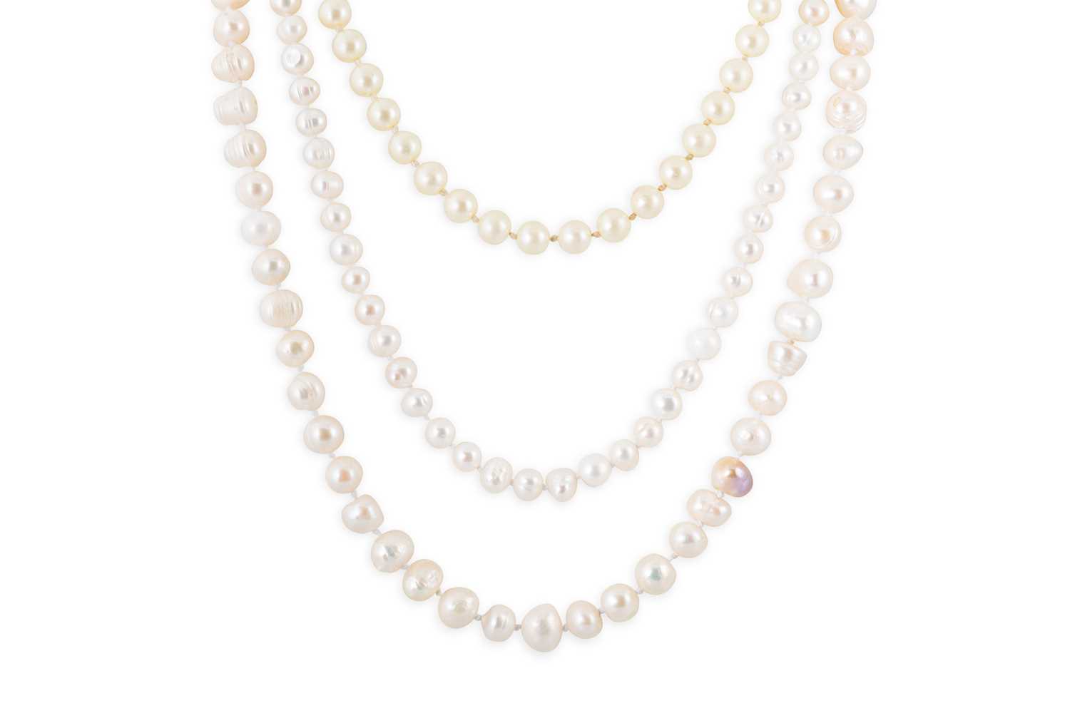 Lot 3 - THREE STRINGS OF VARIOUS CULTURED PEARLS, one...