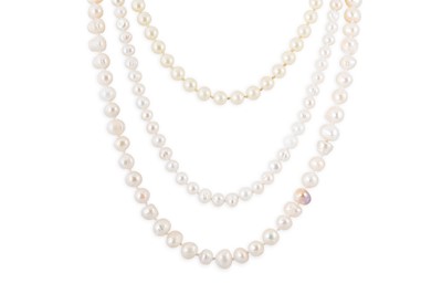 Lot 3 - THREE STRINGS OF VARIOUS CULTURED PEARLS, one...