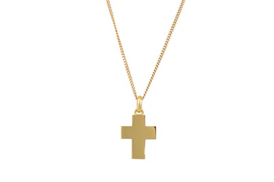 Lot 222 - AN 18CT GOLD CROSS PENDANT, suspended on a...