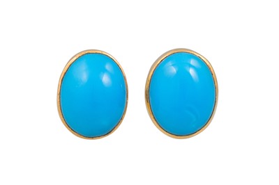 Lot 298 - A PAIR OF STUD EARRINGS, set with tuquoise,...