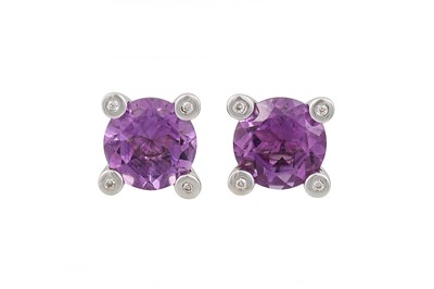 Lot 309 - A PAIR OF AMETHYST AND DIAMOND STUD EARRINGS,...