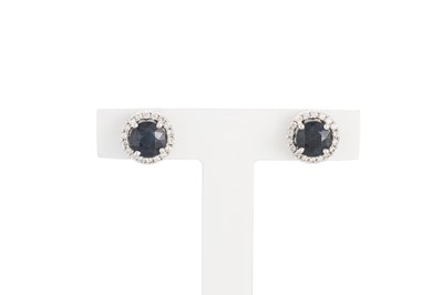 Lot 239 - A PAIR OF SAPPHIRE AND DIAMOND CLUSTER...