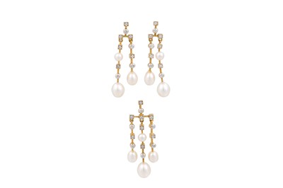 Lot 310 - A PAIR OF PEARL AND DIAMOND CHANDELIER...