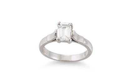 Lot 244 - A DIAMOND SOLITAIRE RING, the emerald cut...