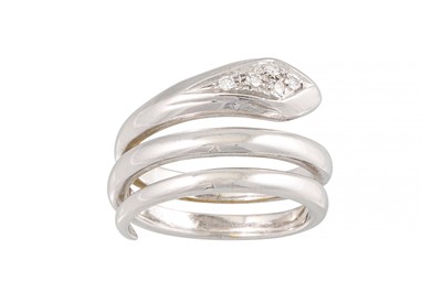 Lot 343 - A DIAMOND SET RING, modelled as a snake, pavé...