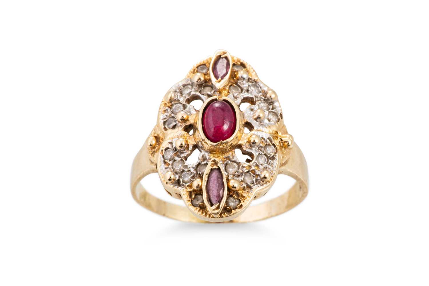 Lot 4 - A RUBY AND DIAMOND DRESS RING, mounted in 14ct...
