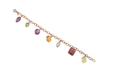 Lot 350 - A MULTI-GEM SET CHARM BRACELET, the yellow...